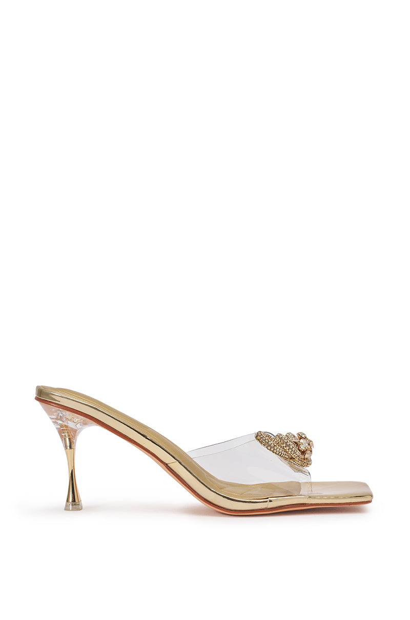 AZALEA WANG SWEET HEART GOLD BOW SANDAL STILETTO
