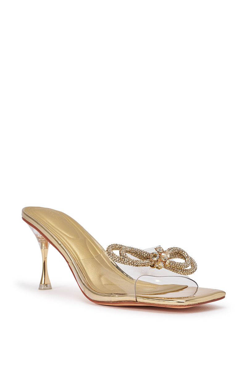 AZALEA WANG SWEET HEART GOLD BOW SANDAL STILETTO