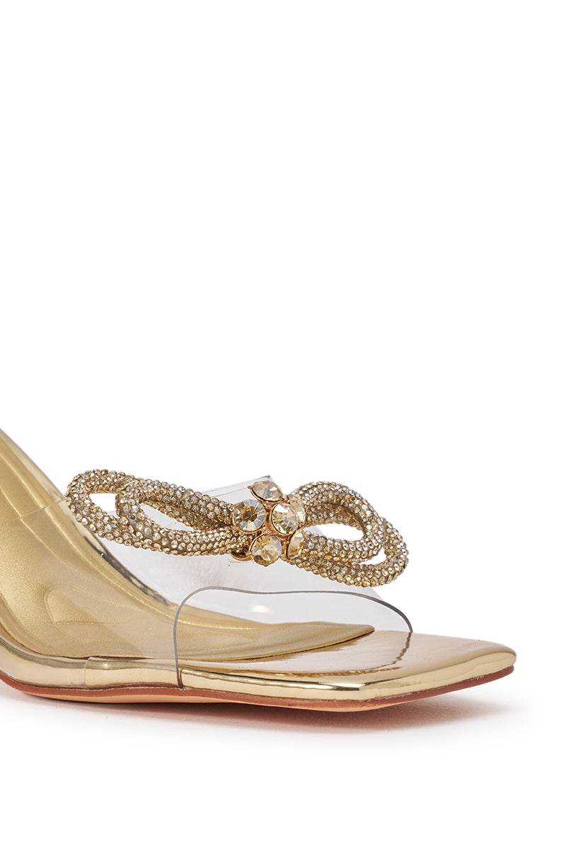 AZALEA WANG SWEET HEART GOLD BOW SANDAL STILETTO