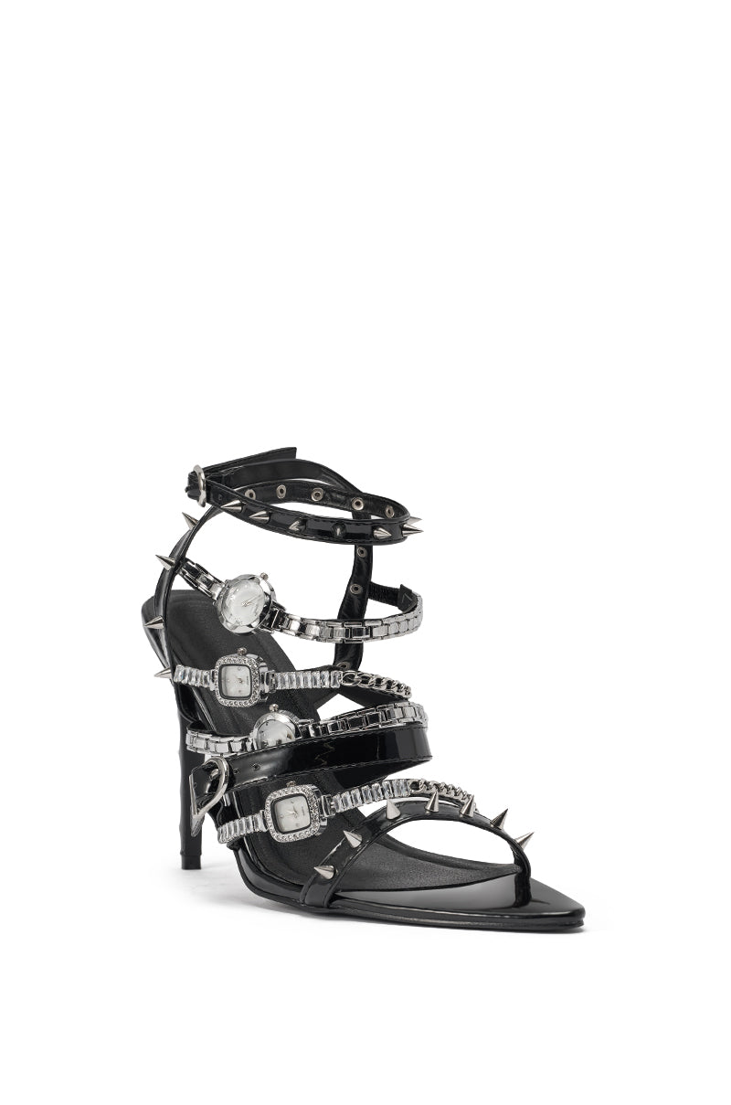 AKIRA GOLD SYDONIC BLACK WATCH STILETTO SANDAL