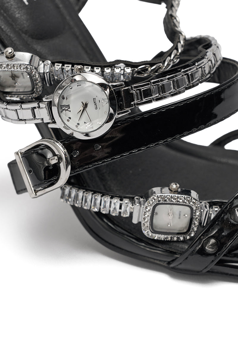 AKIRA GOLD SYDONIC BLACK WATCH STILETTO SANDAL
