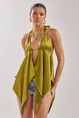 LOTS OF LOVE TO GIVE HALTER NECK BLOUSE IN CHARTREUSE