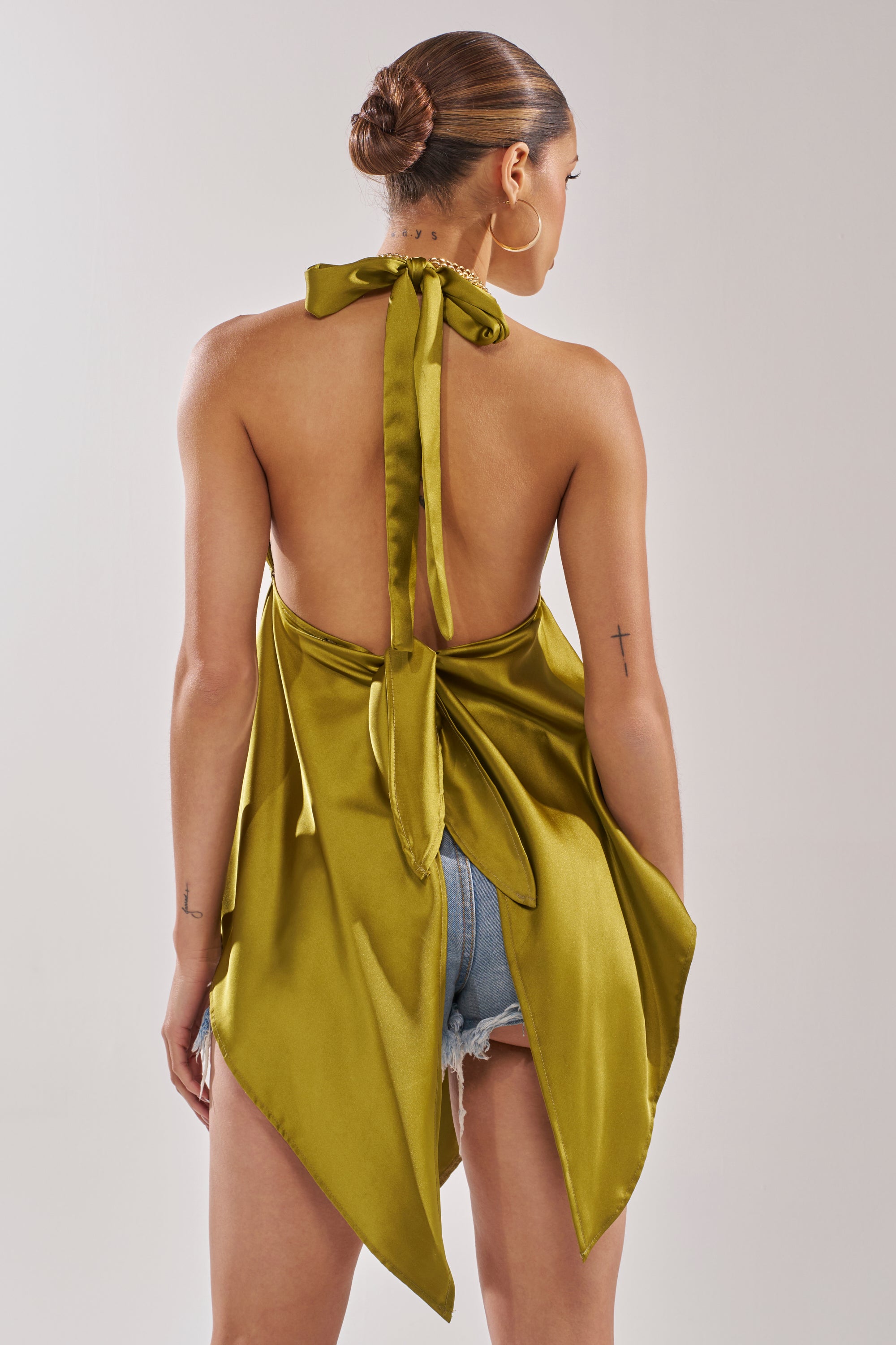 LOTS OF LOVE TO GIVE HALTER NECK BLOUSE IN CHARTREUSE