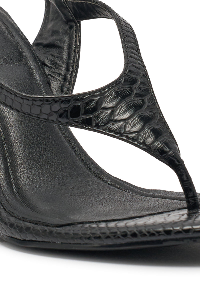 AZALEA WANG TAMSIN BLACK CROC NOVELTY WEDGE STRAP SANDAL