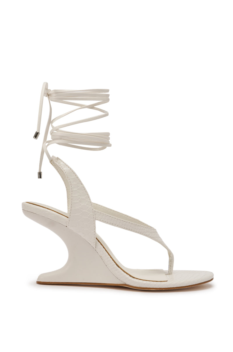 AZALEA WANG TAMSIN WHITE CROC NOVELTY WEDGE STRAP SANDAL