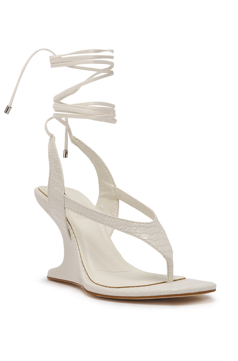AZALEA WANG TAMSIN WHITE CROC NOVELTY WEDGE STRAP SANDAL