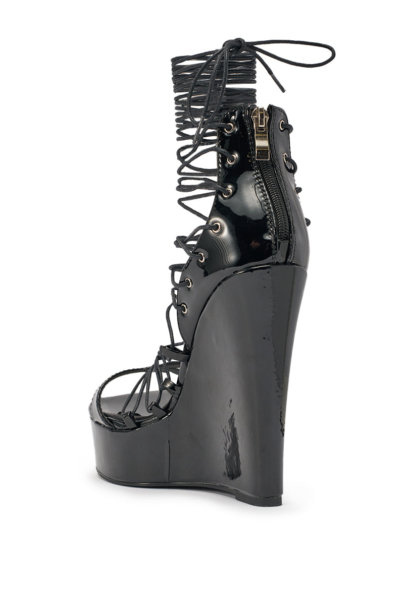 AKIRA GOLD TAVI BLACK SWEDGE SANDAL WITH LACE UP