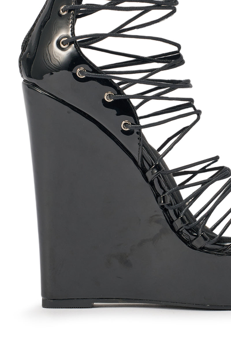 AKIRA GOLD TAVI BLACK SWEDGE SANDAL WITH LACE UP