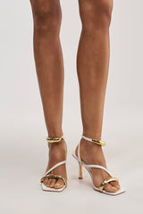 AZALEA WANG WHITE STRAPPY STILETTO AND GOLD HARDWARE SANDAL