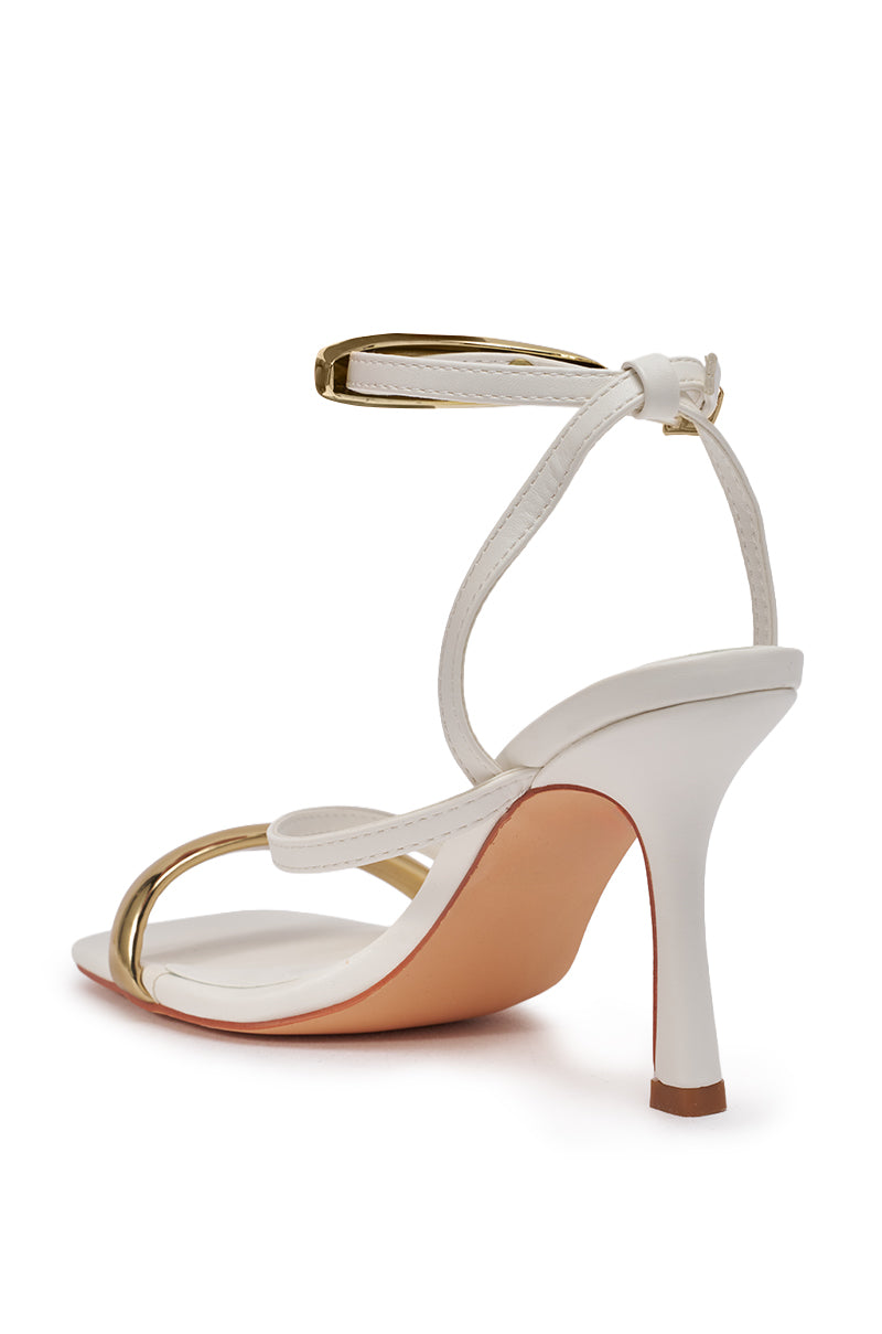 AZALEA WANG WHITE STRAPPY STILETTO AND GOLD HARDWARE SANDAL