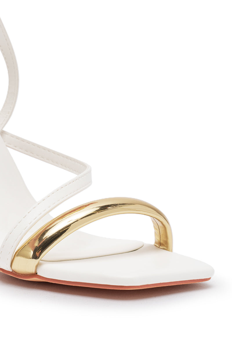 AZALEA WANG WHITE STRAPPY STILETTO AND GOLD HARDWARE SANDAL