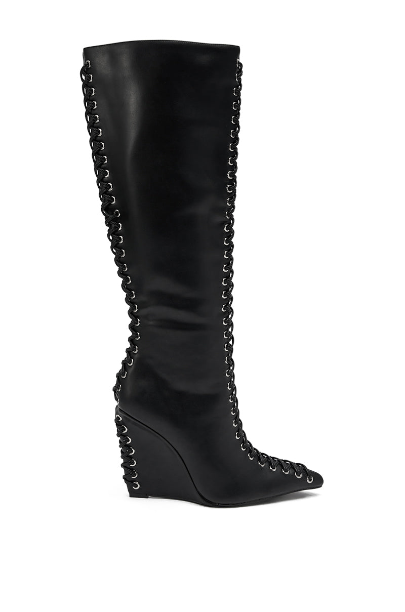 AZALEA WANG THAUMUS BLACK LACE UP WEDGE BOOT