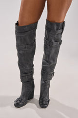 AZALEA WANG TRILLION CHARCOAL CHUNKY THIGH HIGH BOOT
