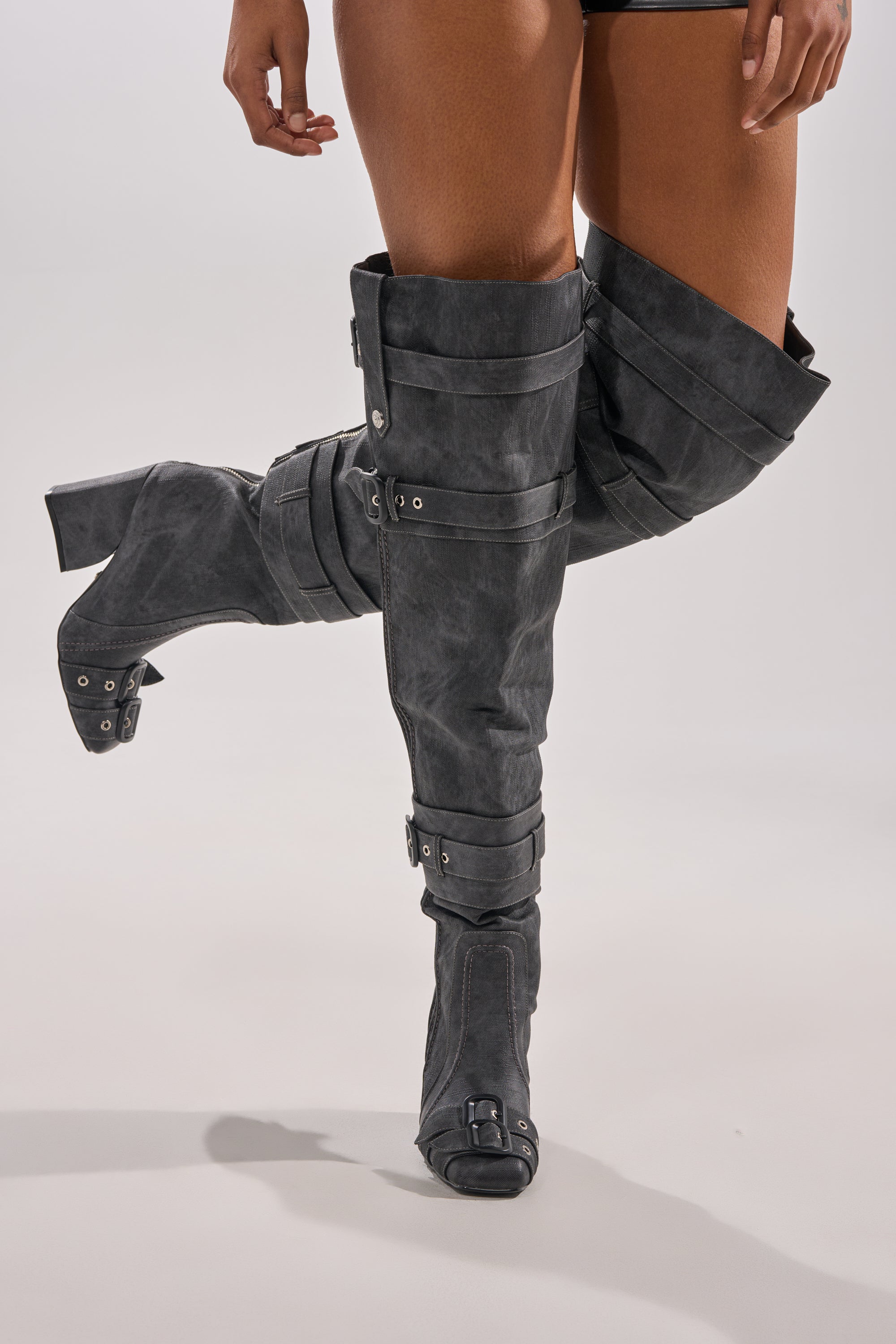 AZALEA WANG TRILLION CHARCOAL CHUNKY THIGH HIGH BOOT