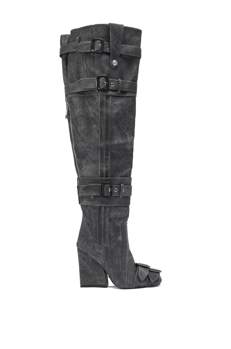 AZALEA WANG TRILLION CHARCOAL CHUNKY THIGH HIGH BOOT