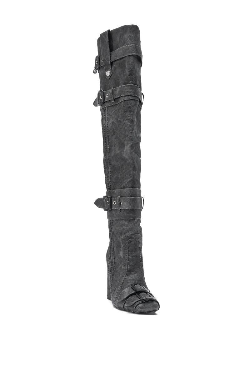 AZALEA WANG TRILLION CHARCOAL CHUNKY THIGH HIGH BOOT