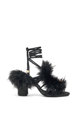 AKIRA GOLD UMIKA BLACK FUR BLOCK SANDAL