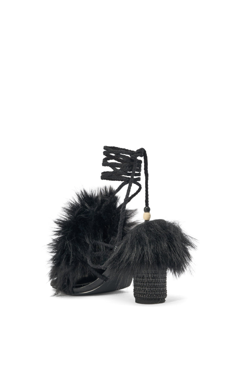 AKIRA GOLD UMIKA BLACK FUR BLOCK SANDAL