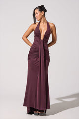 SET THE MOOD MESH HALTER MAXI DRESS