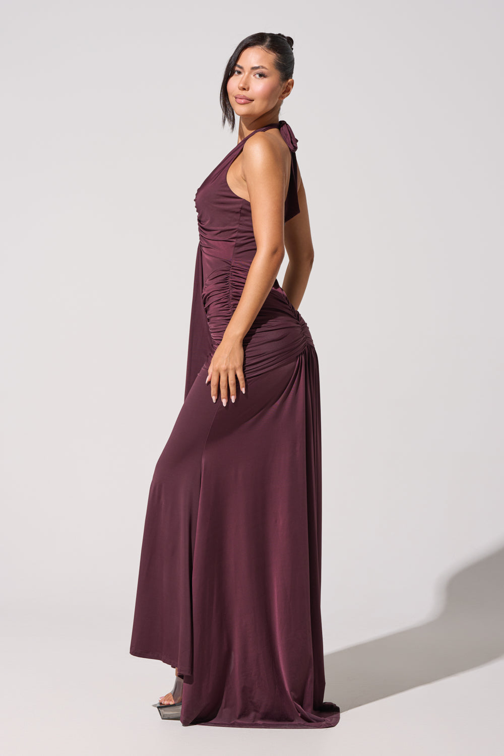 SET THE MOOD MESH HALTER MAXI DRESS