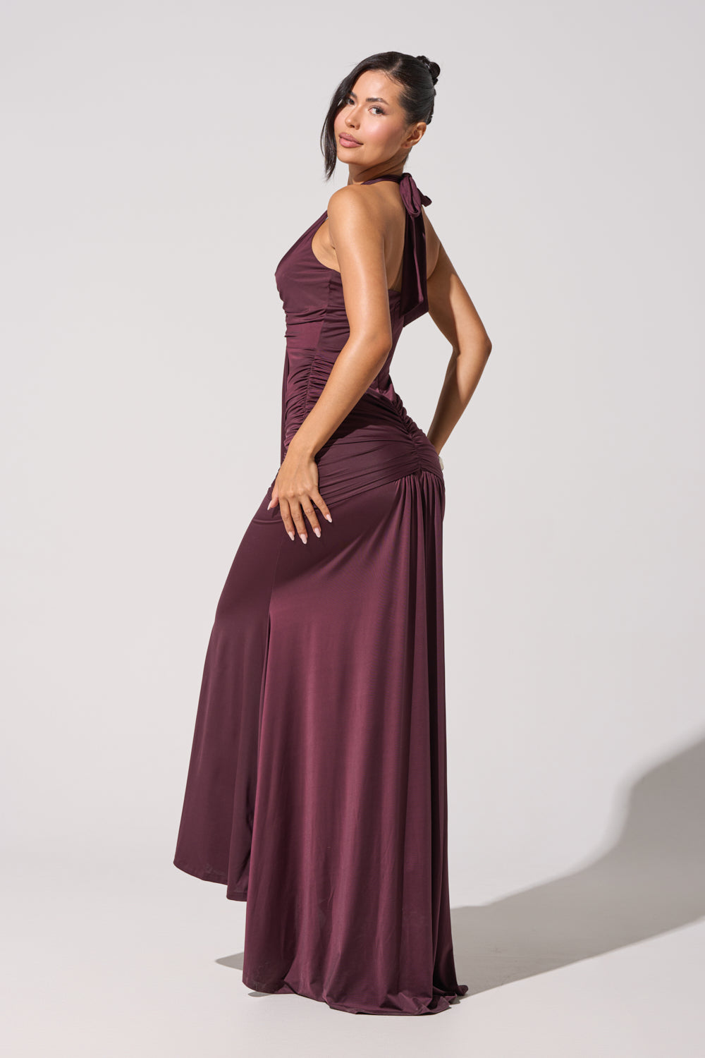 SET THE MOOD MESH HALTER MAXI DRESS