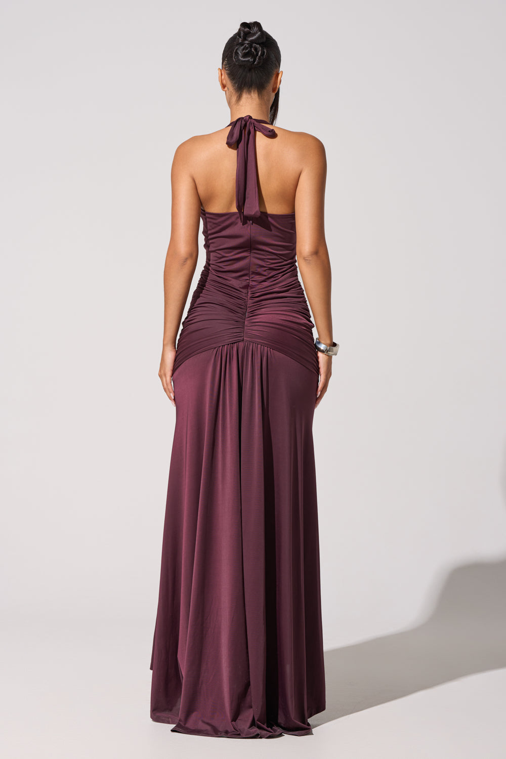 SET THE MOOD MESH HALTER MAXI DRESS