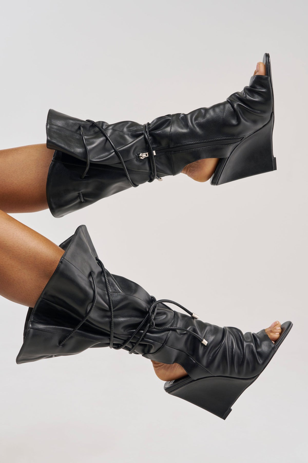 AZALEA WANG VAILEN BLACK OPEN TOE SLOUCHY BOOTIE