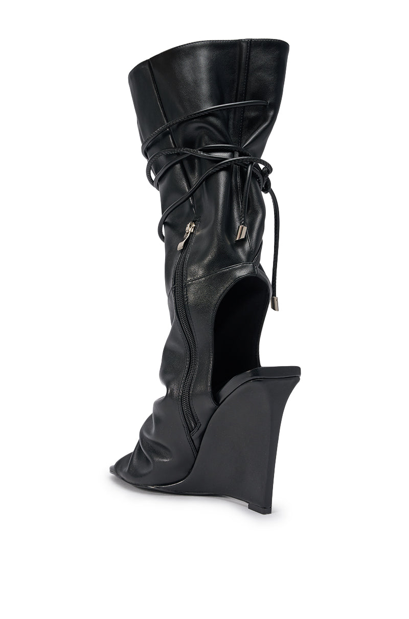 AZALEA WANG VAILEN BLACK OPEN TOE SLOUCHY BOOTIE