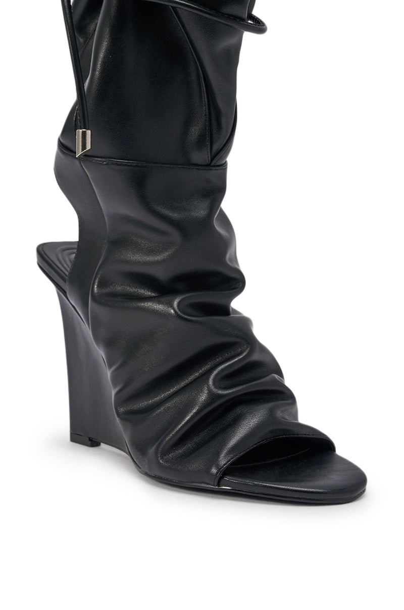 AZALEA WANG VAILEN BLACK OPEN TOE SLOUCHY BOOTIE