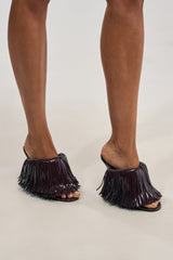 AZALEA WANG VAILYN PURPLE PATENT FRINGE PU WEDGE SANDAL