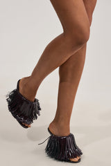 AZALEA WANG VAILYN PURPLE PATENT FRINGE PU WEDGE SANDAL