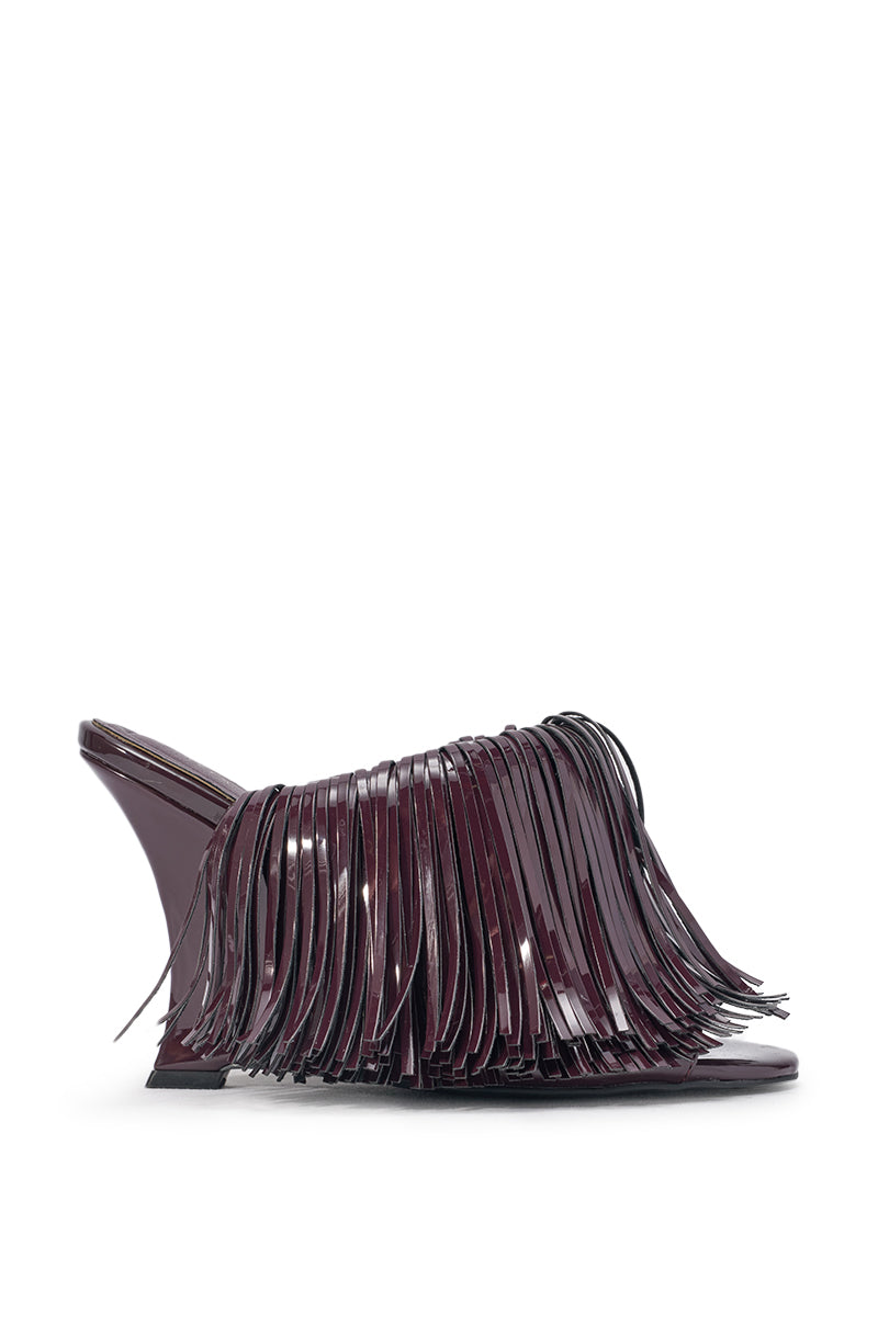 AZALEA WANG VAILYN PURPLE PATENT FRINGE PU WEDGE SANDAL