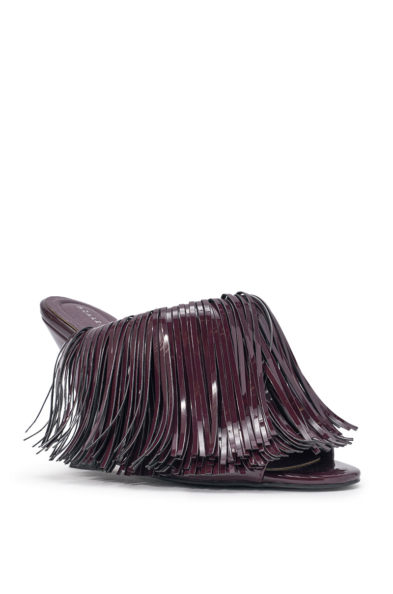 AZALEA WANG VAILYN PURPLE PATENT FRINGE PU WEDGE SANDAL