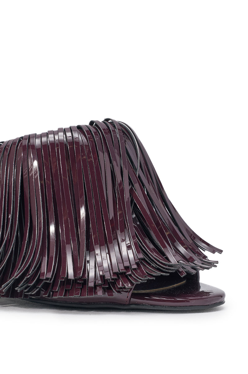 AZALEA WANG VAILYN PURPLE PATENT FRINGE PU WEDGE SANDAL