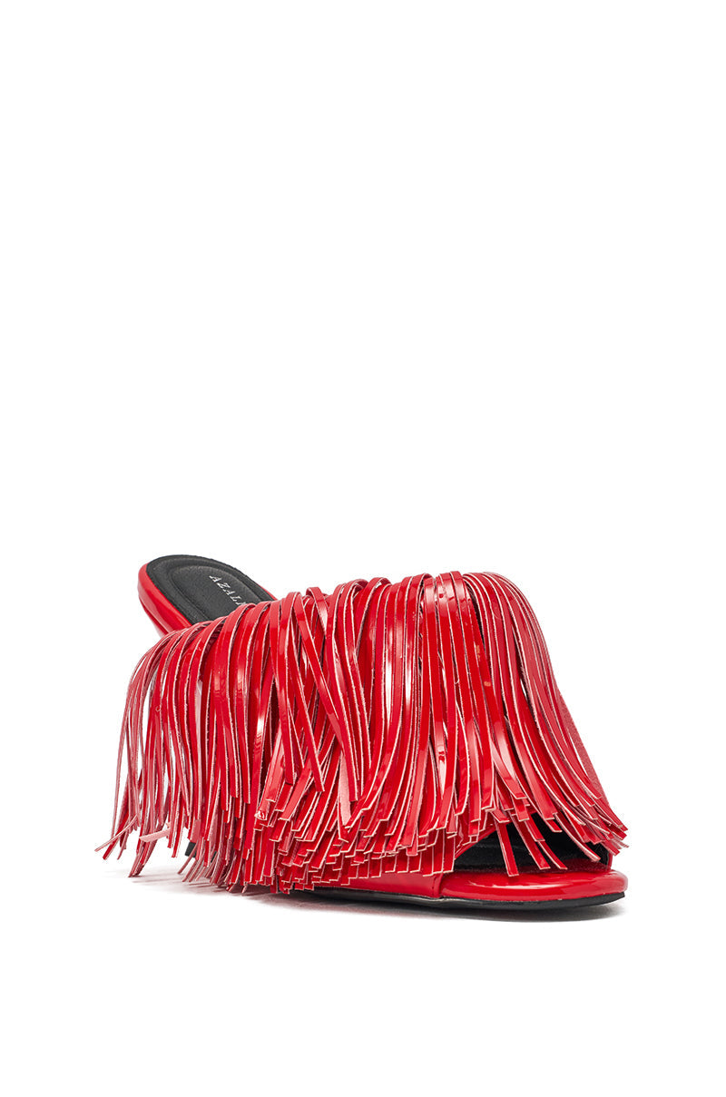 AZALEA WANG VAILYN RED FRINGE PU WEDGE SANDAL