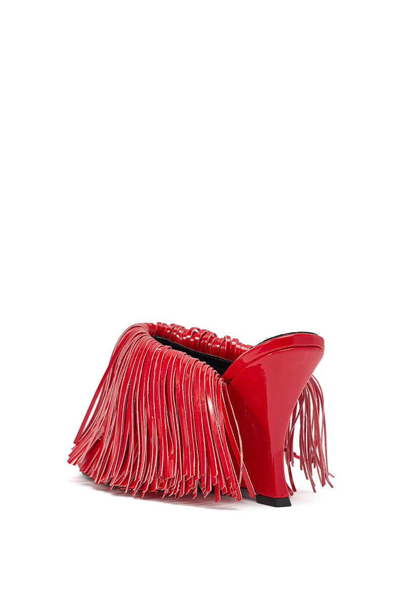 AZALEA WANG VAILYN RED FRINGE PU WEDGE SANDAL