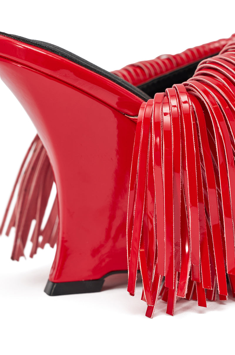AZALEA WANG VAILYN RED FRINGE PU WEDGE SANDAL