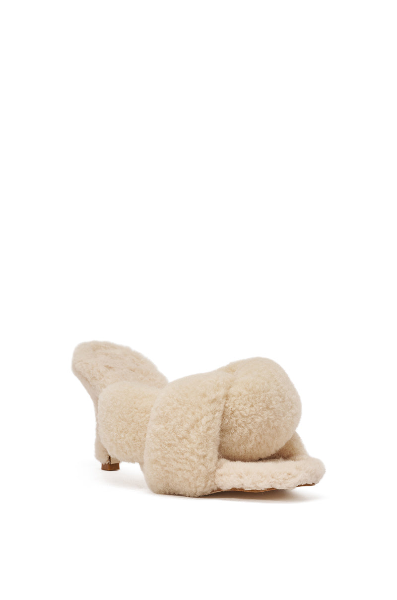 AZALEA WANG VALE IVORY SHERPA LOW HEEL MULE SANDAL