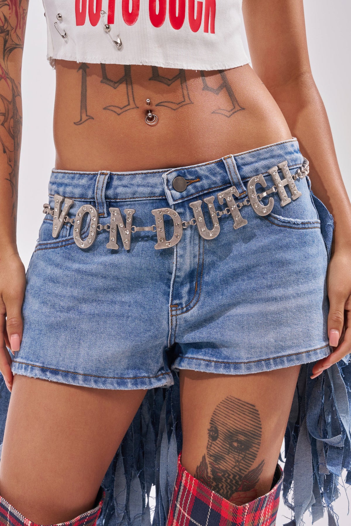 VON DUTCH RHINESTONE CHAIN BELT