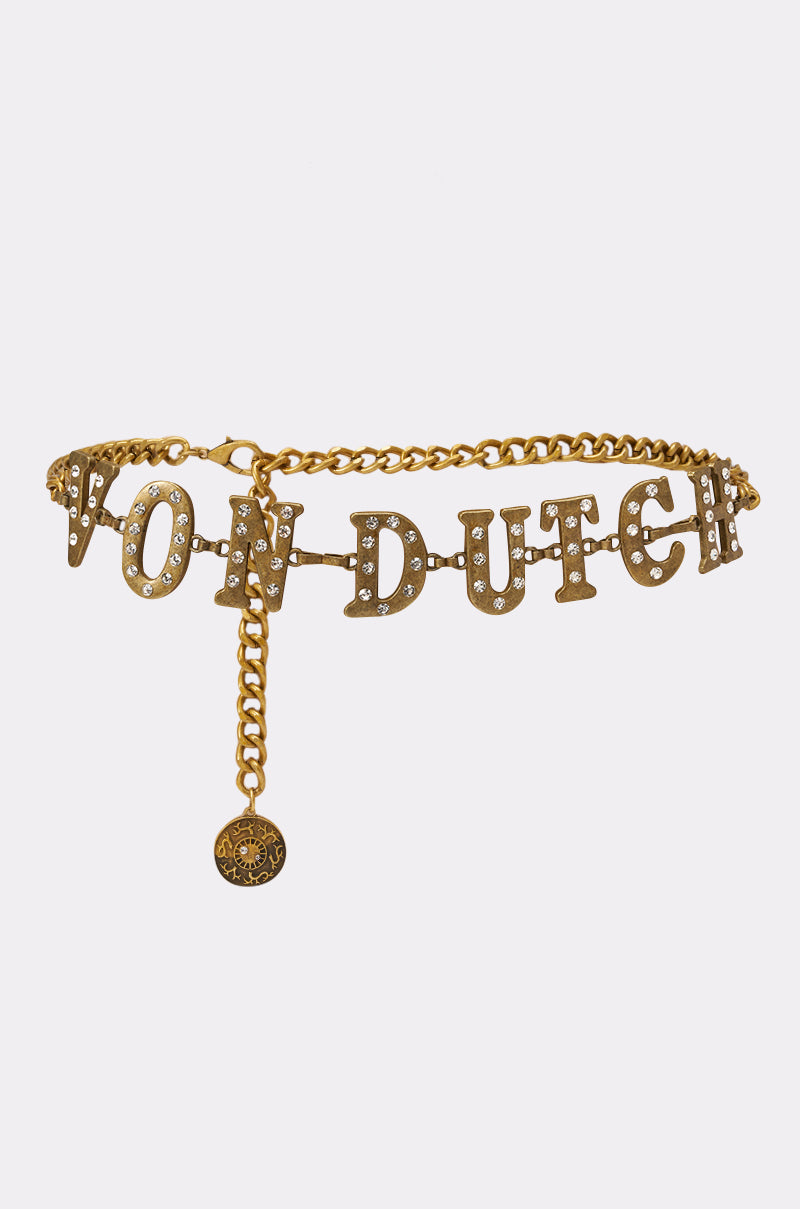VON DUTCH RHINESTONE CHAIN BELT