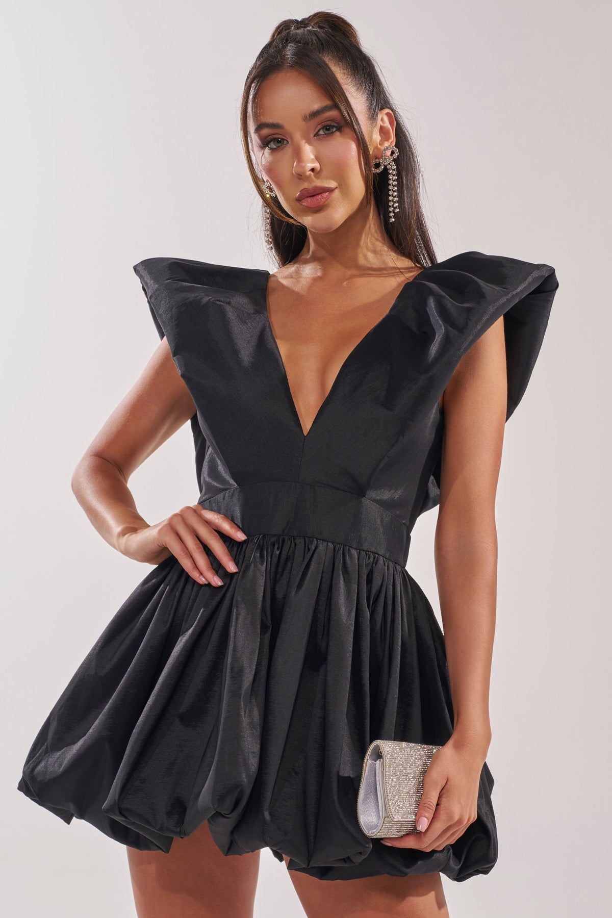 ONCE UPON A DREAM WOVEN MINI DRESS IN BLACK