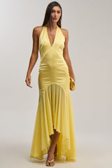 BET YOU WON'T SATIN MIDI DRESS IN YELLOW