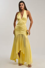 BET YOU WON'T SATIN MIDI DRESS IN YELLOW