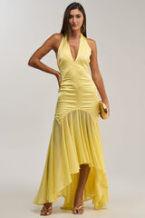 BET YOU WON'T SATIN MIDI DRESS IN YELLOW