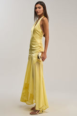 BET YOU WON'T SATIN MIDI DRESS IN YELLOW
