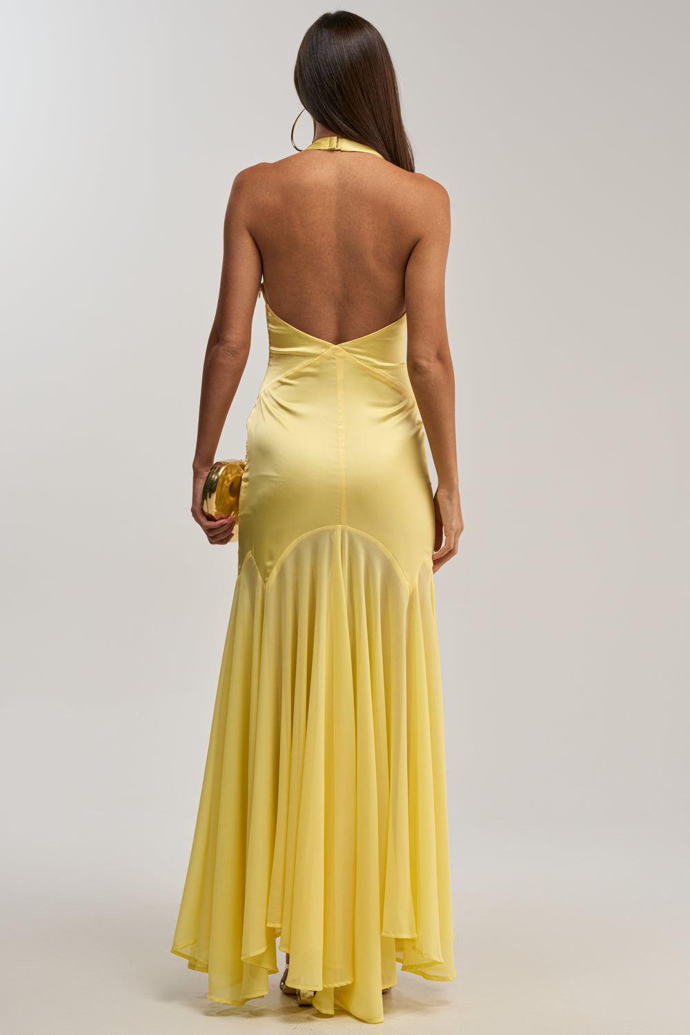 BET YOU WON'T SATIN MIDI DRESS IN YELLOW