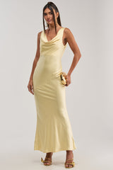 SOFT LAUNCH SATIN MAXI DRESS IN BUTTER YELLOW