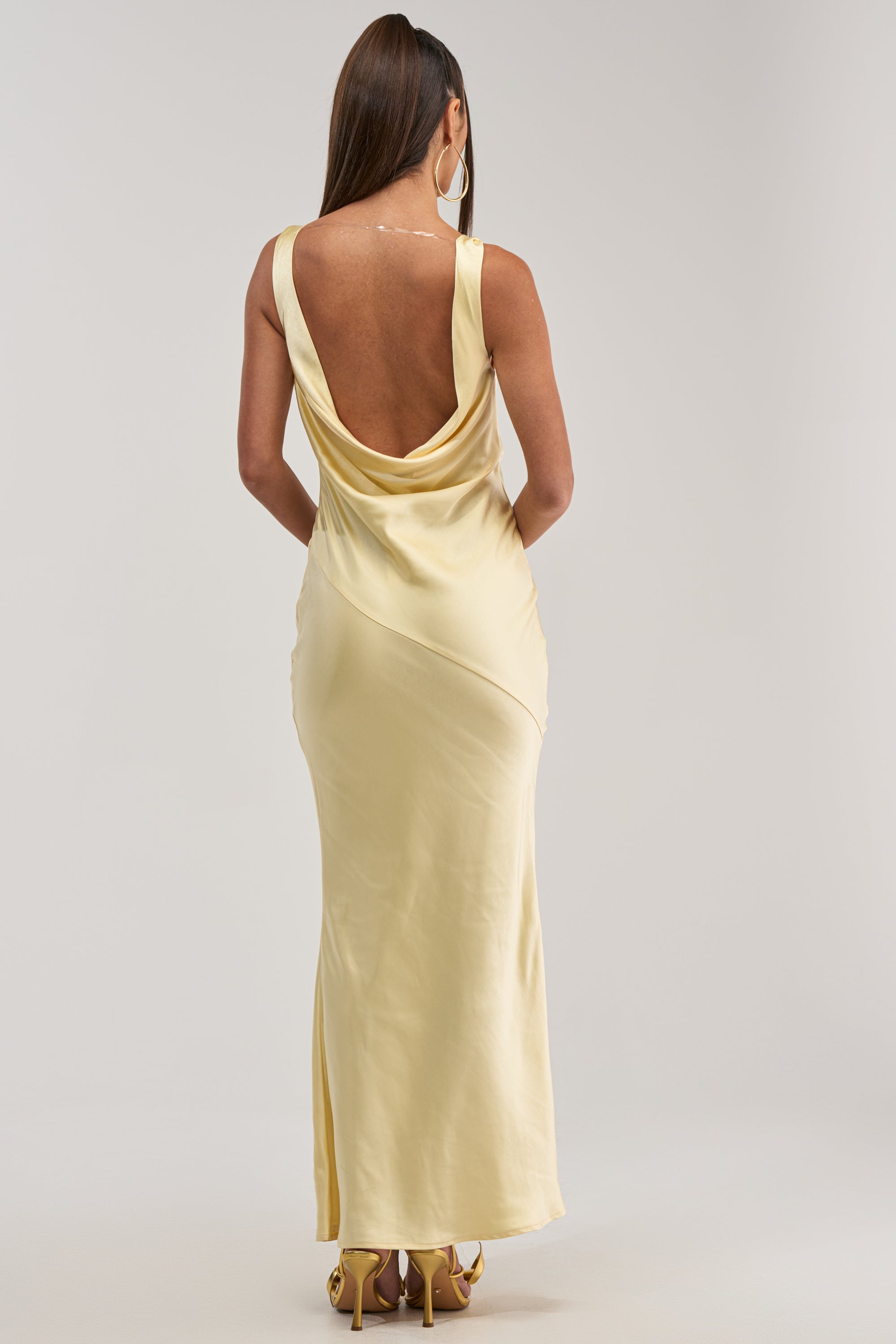 SOFT LAUNCH SATIN MAXI DRESS IN BUTTER YELLOW