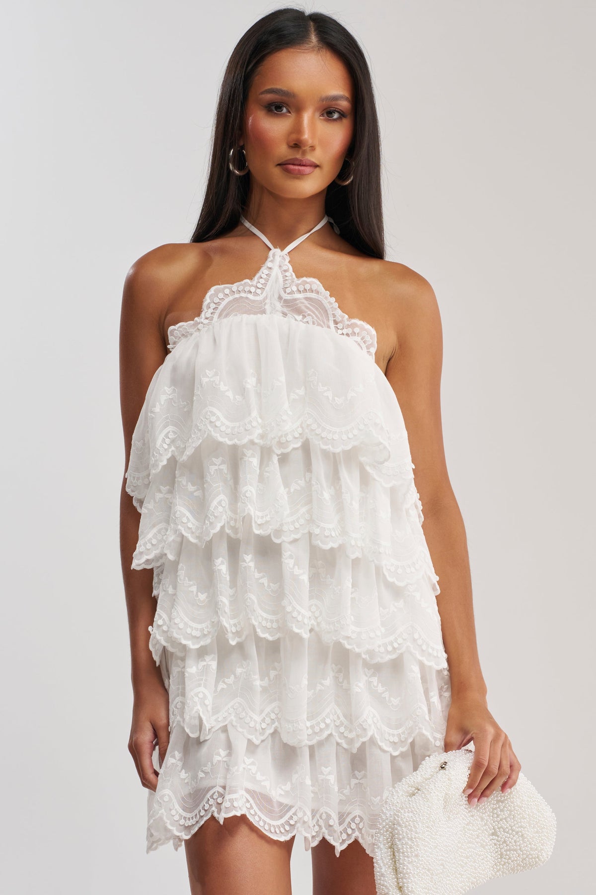 TOO CUTE TO ARGUE LACE MINI DRESS IN WHITE
