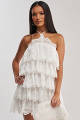 TOO CUTE TO ARGUE LACE MINI DRESS IN WHITE